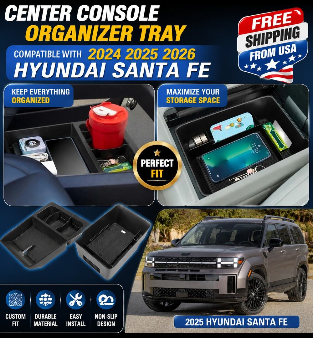 Center Console Organizer Tray Compatible with 2024 2025 2026 Hyundai Santa Fe